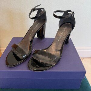 Stuart Weitzman black patent strap sandals